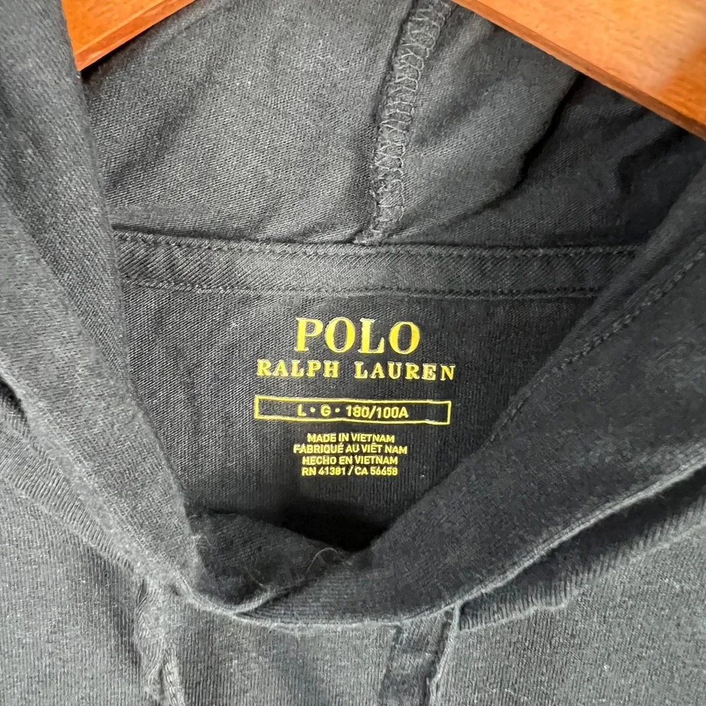 Polo Ralph Lauren Hooded T Shirt Mens Large Black Red Pony‎ Logo Lightweight